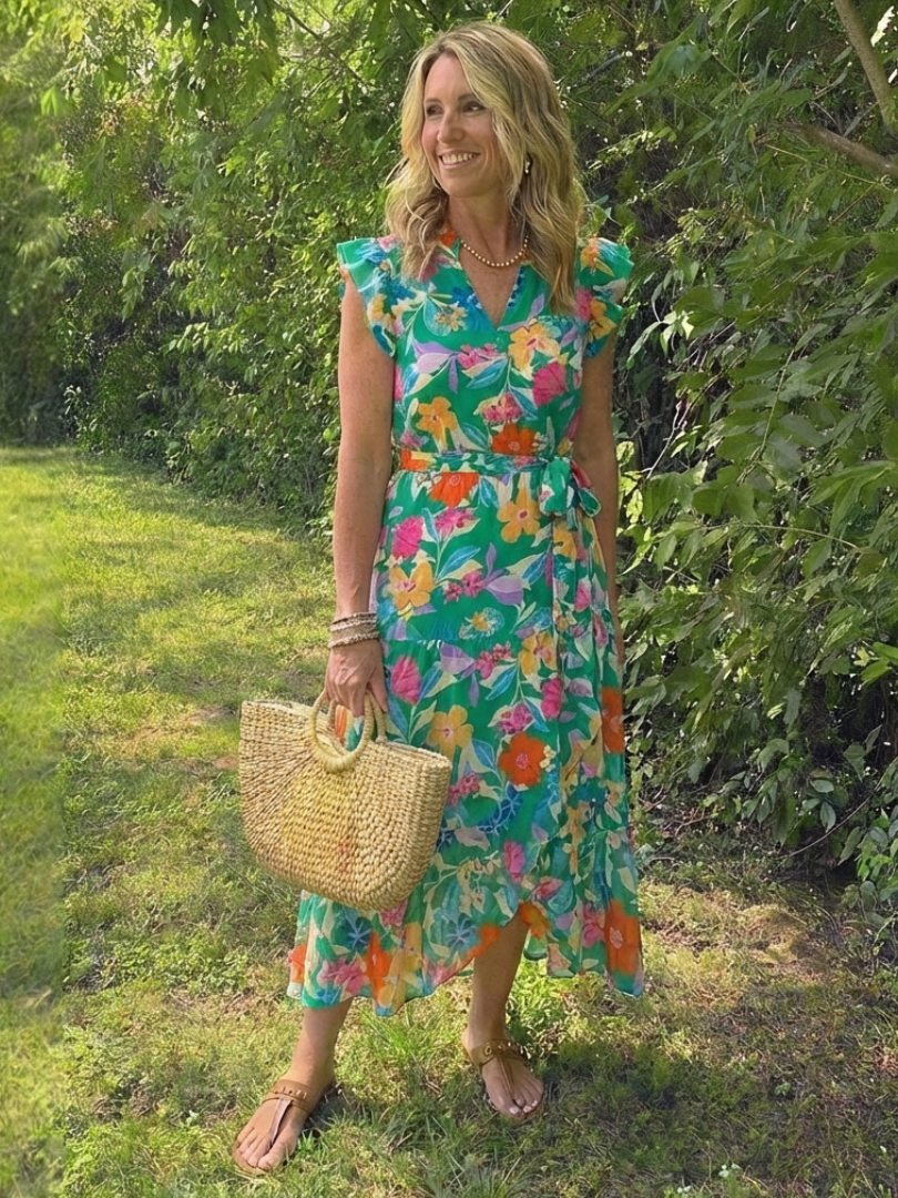 LILA | FLORAL V-NECK TIERED MIDI DRESS