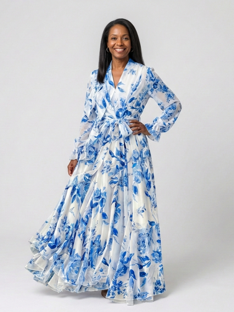 LILLIAN | FLORAL LONG SLEEVE WRAP MAXI DRESS