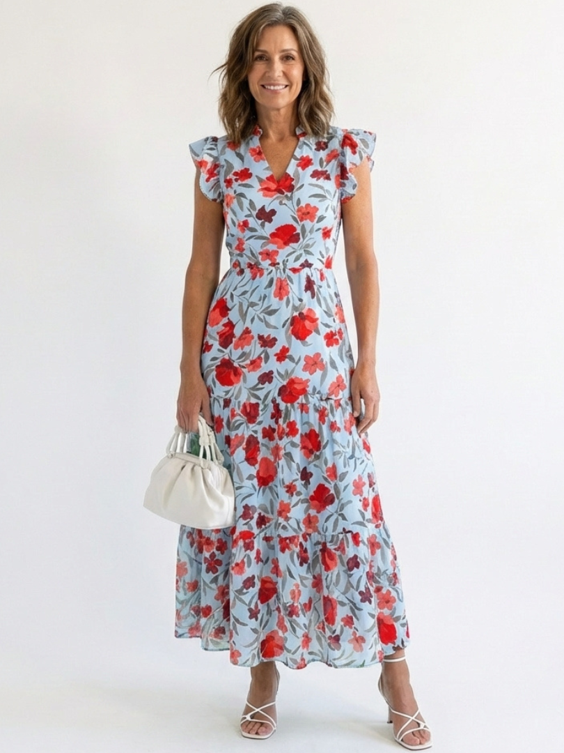 LILA | FLORAL V-NECK TIERED MIDI DRESS