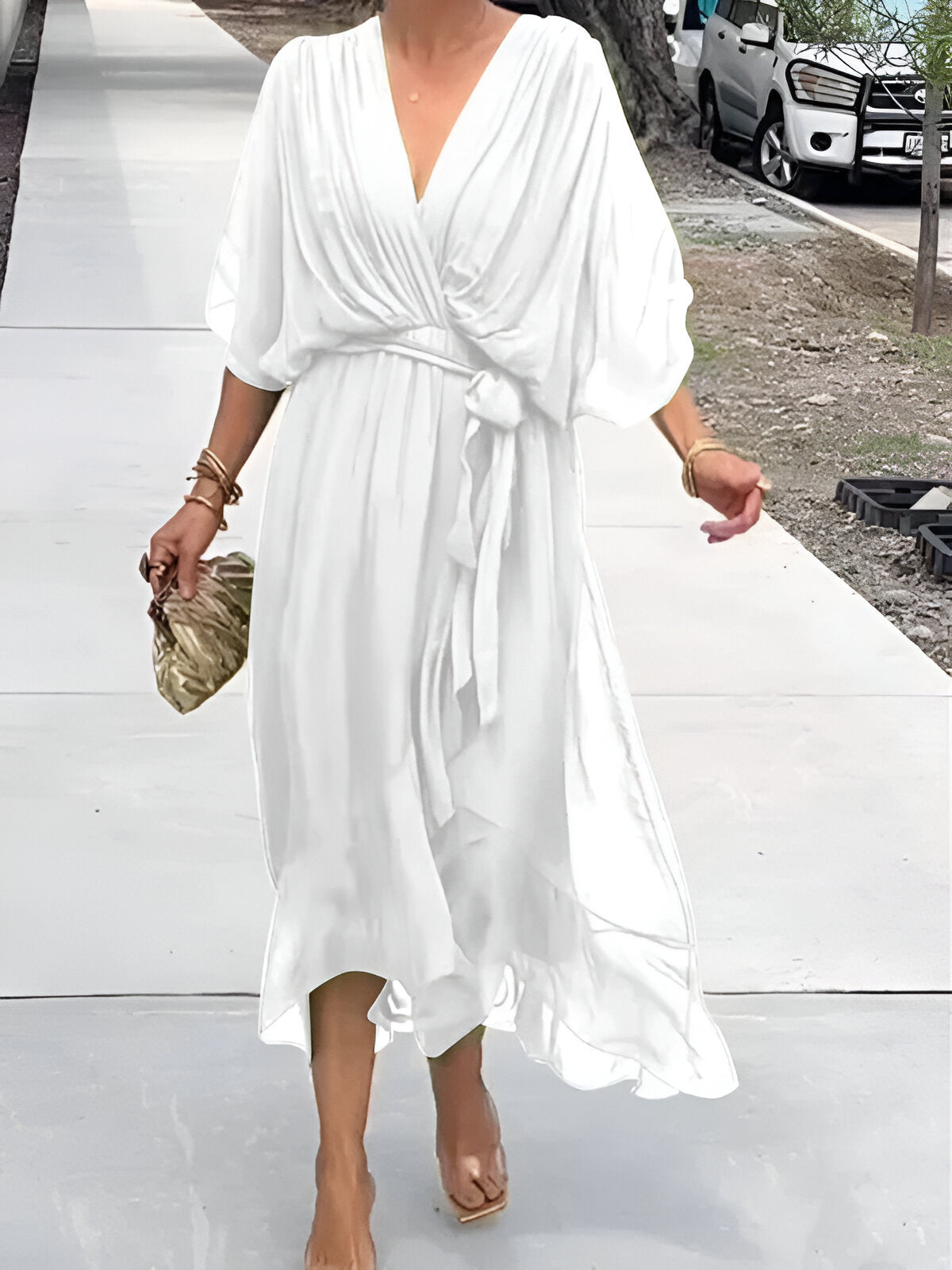 MONICA | CHIFFON DRESS WITH V-NECK